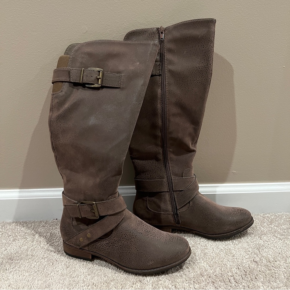 Crown Vintage Brown Over the Knee Boots with Buckle Details
